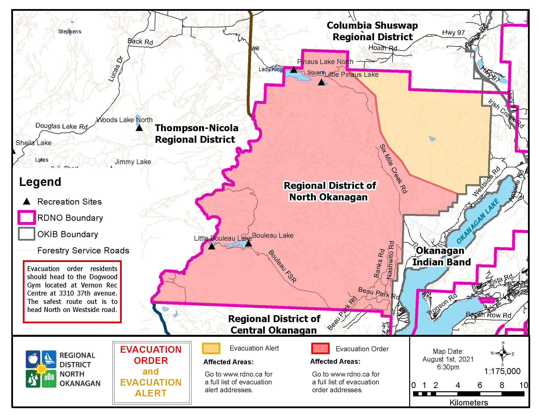 Map of Evacuation Order and Alert area on August 1